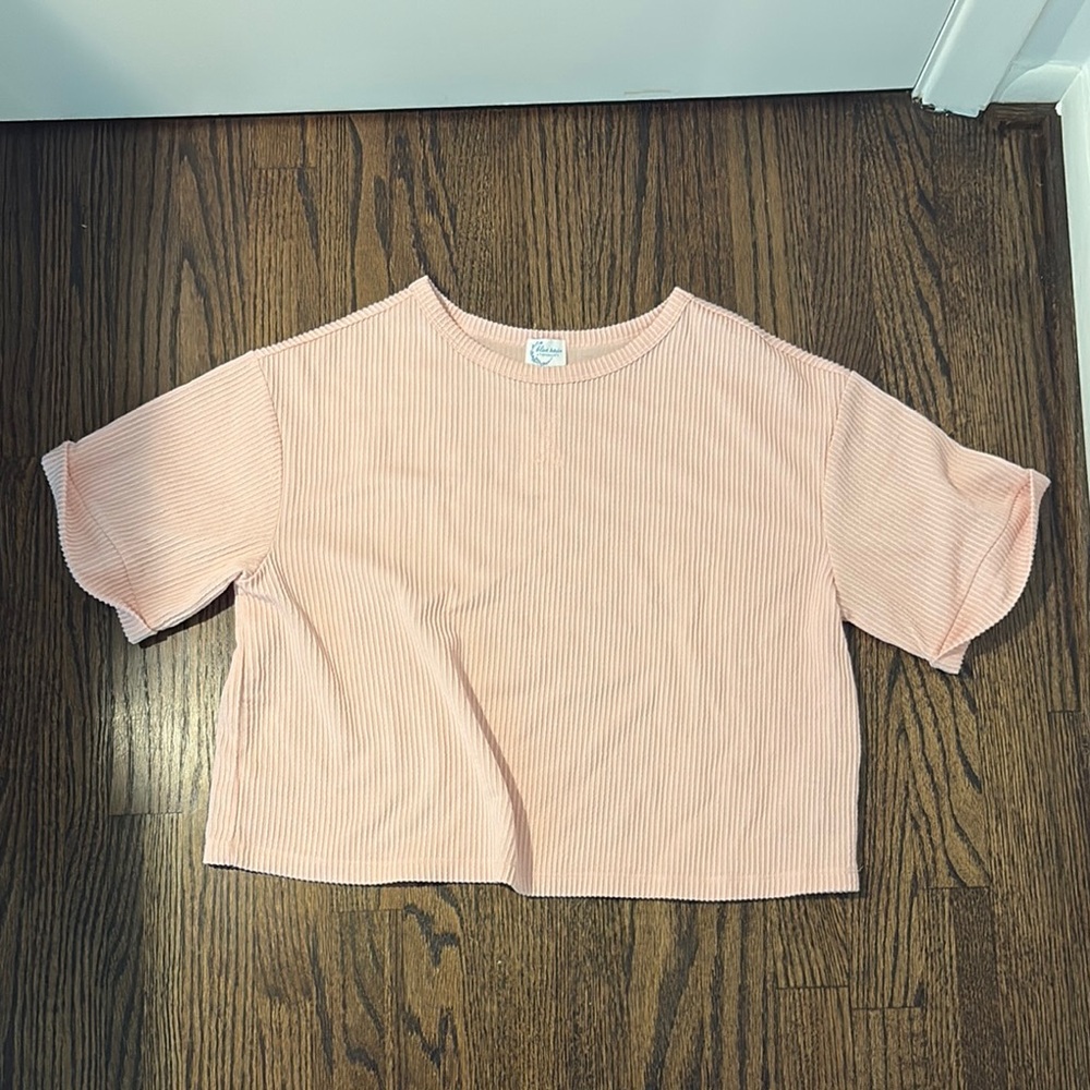 Francesca's Blue Rain Soft Pink Top